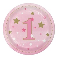 Platos de primer año rosa de 18 cm - 8 unidades