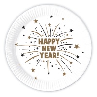 Platos de Happy New Year Black and Gold de 23 cm - 8 unidades