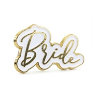Pin para novia blanco y dorado de 3,5 x 2 cm - 1 unidad