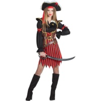 Disfraz de pirata con rayas rojo y negro para mujer