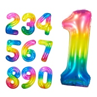 Globo de número arcoíris y plata de 1 m