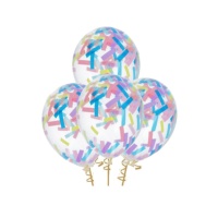 Globos de látex con confetti de tiras de 30 cm - Folat - 4 unidad