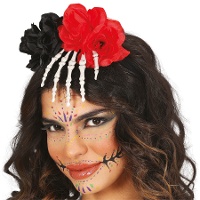 Diadema con mano esqueleto y flores
