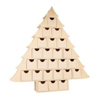 Calendario de adviento de madera en forma de árbol con cajones de 45 x 43,5 x 6,5 cm