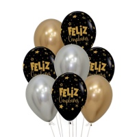 Globos de látex biodegradable surtidos de Feliz Cumpleaños estrellas de 30 cm - Sempertex - 8 unidades