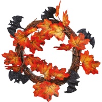 Corona decorativa de hojas y murciélagos de 30 cm
