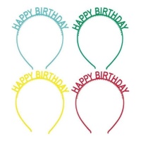 Diadema de Happy birthday de colores - 4 unidades