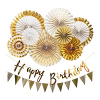 Kit de Happy Birthday dorado - Monkey Business - 10 unidades