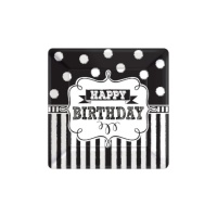 Platos cuadrados de Black Birthday de 18 cm - 8 unidades