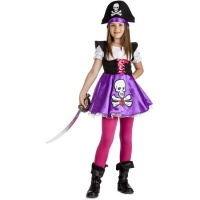 Disfraz de pirata morado con calavera para niña