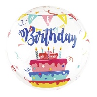 Globo de tarta Happy birthday transparente
