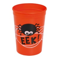 Vaso de Halloween naranja con araña de 11 cm