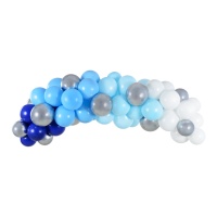 Guirnalda de globos azules, blancos y plateados de 2 m - PartyDeco - 61 unidades