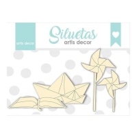 Chipboard de Barquitos con libro y molinillos de viento - Artis decor - 3 unidades