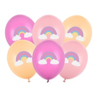 Globos de látex de Arcoíris de 30 cm - 6 unidades