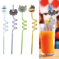 Pajitas de plástico de Halloween surtidas - 4 unidades