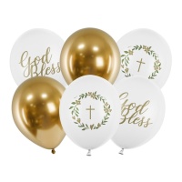 Globos de látex de Primera Comunión God Bless de 30 cm - PartyDeco - 6 unidades