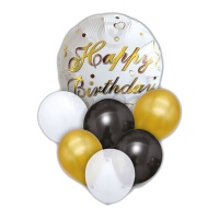 Bouquet de Happy Birthday en negro y dorado - 7 unidades