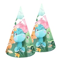 Sombreros de dinosaurios felices - 6 unidades