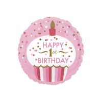 Globo redondo tarta 1 cumpleaños rosa de 45 cm - Anagram