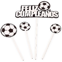 Topper para tarta de Fútbol feliz cumpleaños balones - 4 unidades