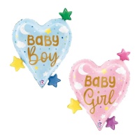 Globo de corazón con mensaje de bebé y estrellas de 52 x 62 cm - Grabo