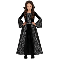 Disfraz de vampiresa con estampado gótico plata para niña