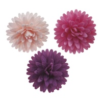 Obleas de flores de pompón de 4,5 cm - Dekora - 12 unidades