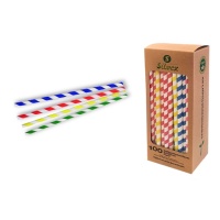 Pajitas de 23 cm de papel chevron biodegradables - 100 unidades