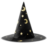 Sombrero de bruja negro con bordados brillantes infantil - 42 cm