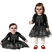 Disfraz de esqueleto Catrina negro para bebé niña