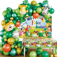 Kit de globos de jungla con cartel de feliz cumpleaños - 100 unidades
