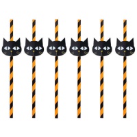 Pajitas de Halloween con gato - 6 unidades
