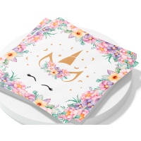 Servilletas Unicornio floral de 16,5 cm - 20 unidades