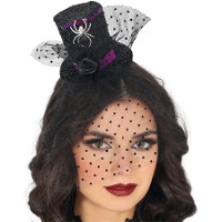 Diadema mini sombrero con velo y araña negro