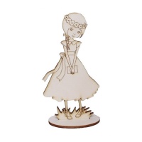 Figura de madera de niña con corona de flores de comunión de 22,5 x 11,7 cm - Artis decor