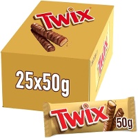 Twix de chocolate con leche y caramelo de 50 gr - 25 unidades
