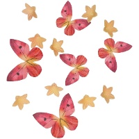 Obleas de mini flores y mariposas naranja y rosa - 30 unidades