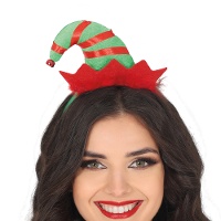 Diadema de gorro de elfo a rayas rojo y verde