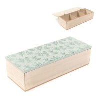 Caja para té Flores verde - 3 compartimentos