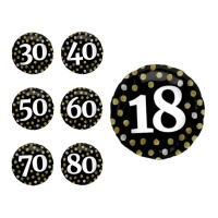 Globo de cumpleaños negro con topos con número de 45 cm - Conver Party