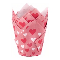 Cápsulas tulipán de papel para muffins de corazones San Valentín - Azucren - 50 unidades