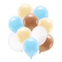 Globos de látex de 27 a 30 cm marrón y azul - 10 uds