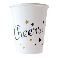 Vasos de 250 ml de Cheers blancos decorados - 8 unidades