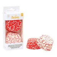 Cápsulas para cupcakes blancas y rojas de corazones - Decora - 36 unidades