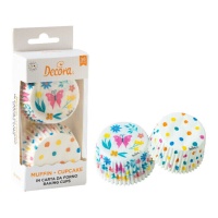 Cápsulas para cupcakes blancas con mariposas y topos de colores - Decora - 36 unidades