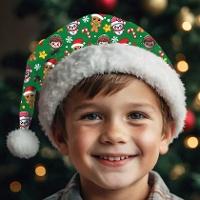 Gorro de Papá Noel con estampado infantil verde
