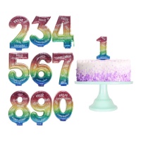 Vela de número de Feliz Cumpleaños multicolor brillante de 6,5 cm - 1 unidad
