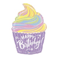 Globo de cupcake Happy Birthday de colores pasteles de 69 cm - Grabo