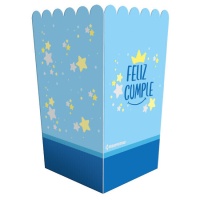 Caja para palomitas Feliz Cumple azul - 3 unidades